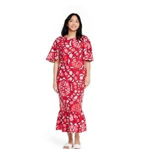 RHODE × Target Red Large Zinnia Floral Print Bell
Sleeve Midi Dress -